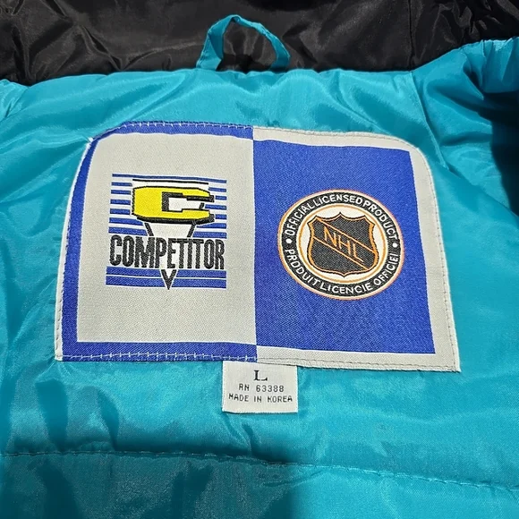 Vintage San Jose Sharks 90s Full Zip Bomber Jacket Large Puffer Hockey Blue NWT - Picture 3 of 7